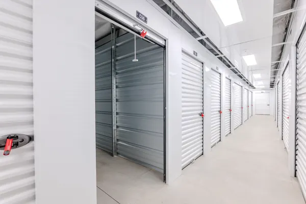Indoor hallway with an open 5x10 storage unit